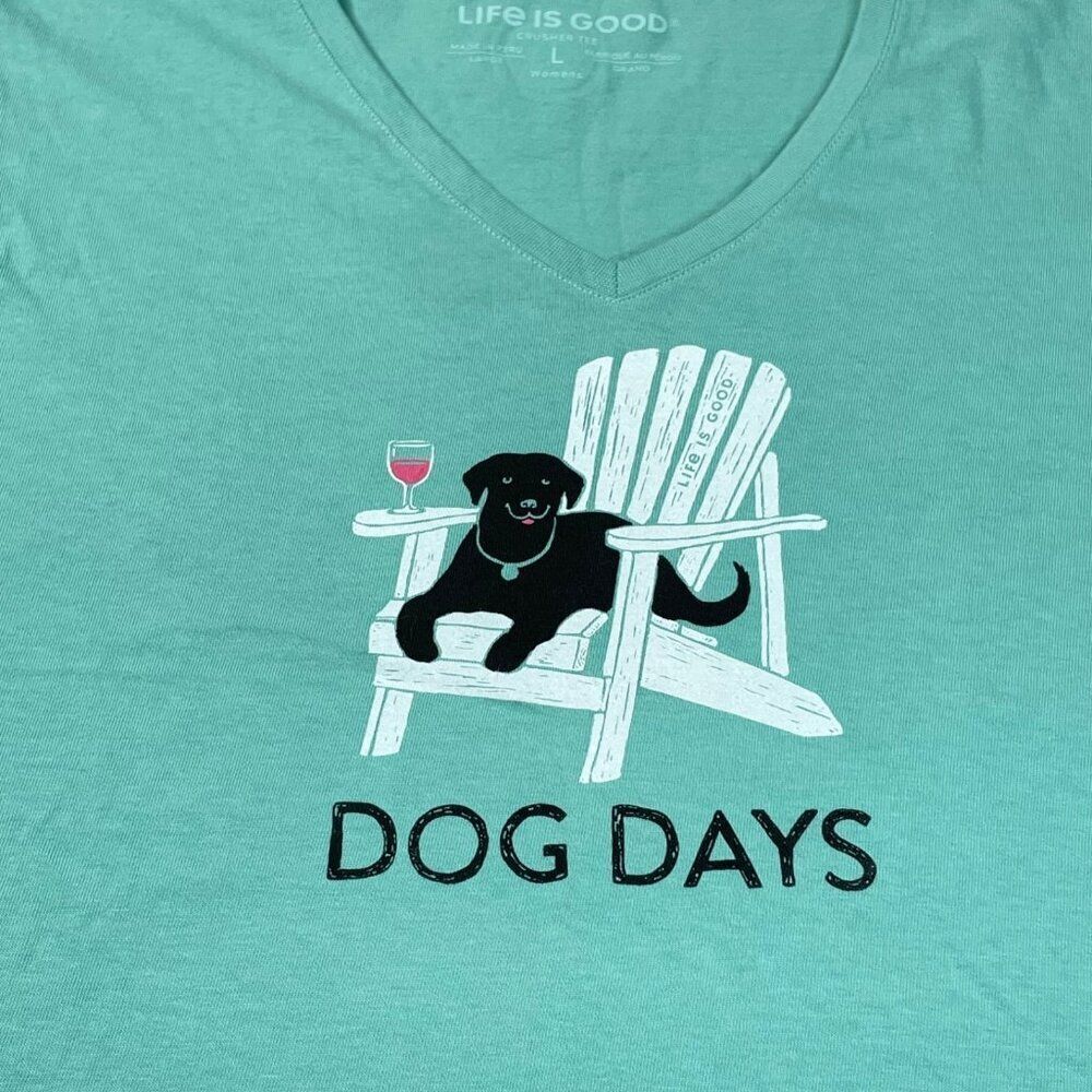 Life Is Good V-Neck Crusher Tee Black Dog Days In Chair Mint Green Womens Large - Picture 4 of 7